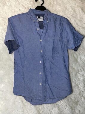 Topman Men's Short-Sleeve Button-Down Shirt in Denim Blue